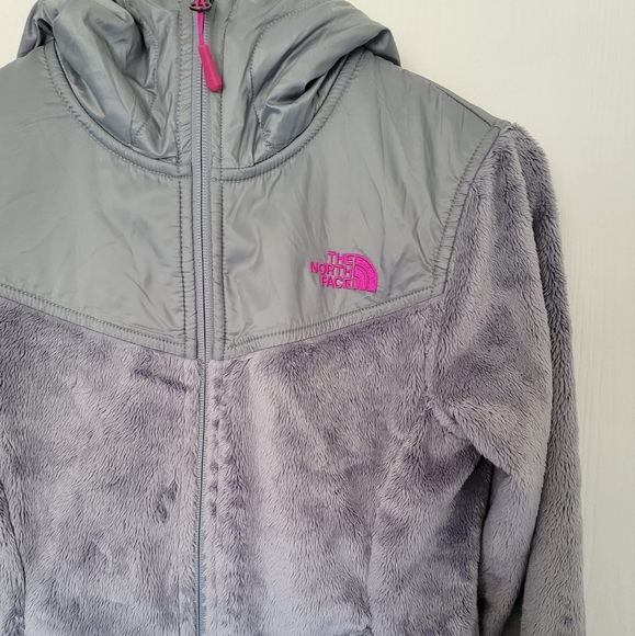 The North Face Women's XS Active Fleece Performance Jacket Grey Pink Logo Zip Up - Picture 4 of 16